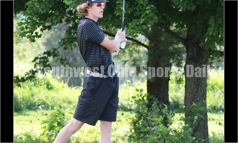 Badin High School's Kaiden Morris watches his tee shot Aug. 15, 2019, during a dual golf match against Ross at Indian Ridge Golf Club. RICK CASSANO/STAFF