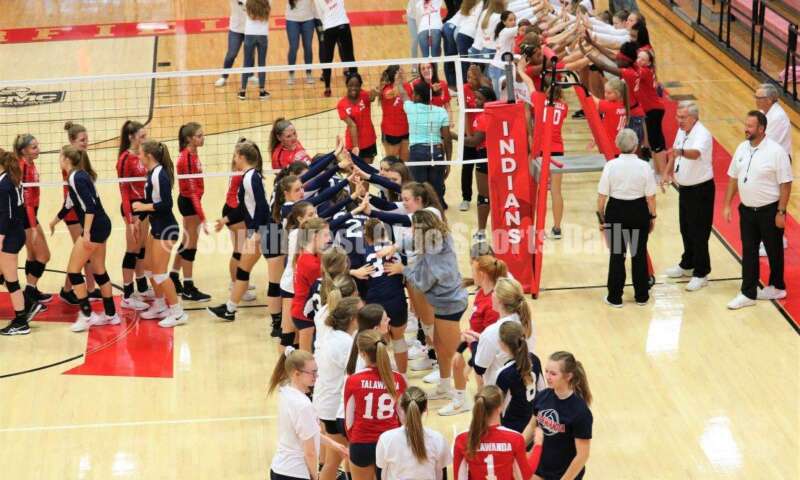 A scene from Fairfield High School's volleyball match against visiting Talawanda on Sept. 9, 2019, at the Fairfield Arena. The host Indians won 25-17, 25-15, 25-18. MARK BRAAM/FAIRFIELD JOURNALISM INSTRUCTOR
