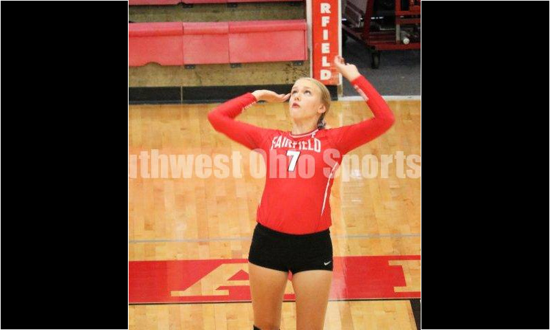 Fairfield High School's Megan Barth serves the ball Sept. 9, 2019, during a volleyball match against Talawanda at the Fairfield Arena. The host Indians won 25-17, 25-15, 25-18. MARK BRAAM/FAIRFIELD JOURNALISM INSTRUCTOR