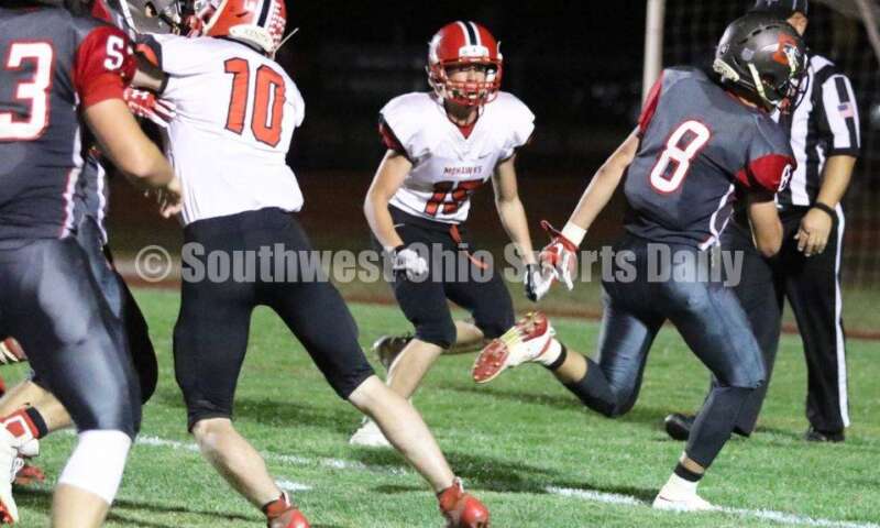 Dixie High School's Dustin Simon crosses the goal line for a touchdown Oct. 3, 2019, during a Southwestern Buckeye League football game against Madison at Dixie. The visiting Mohawks won 48-13. RICK CASSANO/STAFF