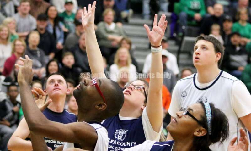 Badin High School hosted the ninth annual Butler County Special Olympics basketball game Jan. 18, 2020, during halftime of the Badin-Talawanda boys contest at Mulcahey Gym in Hamilton. RICK CASSANO/STAFF