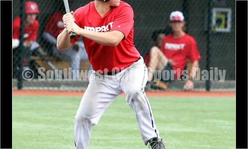 Lakota East High School's Will Becker loads up at the plate for the Cincinnati Impact on June 25, 2021, during Pastime Tournaments' Ohio Valley 17U/18U Wood Bat Classic at New Richmond. The Impact beat Sluggers Baseball Club 3-2. RICK CASSANO/STAFF