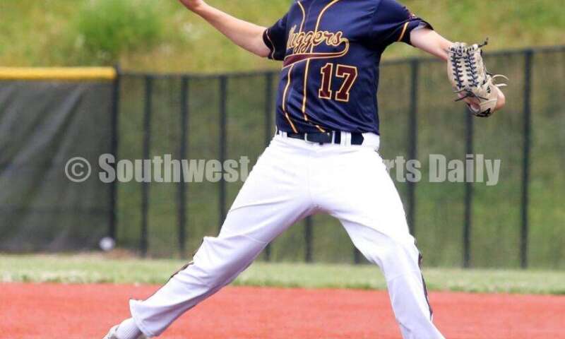 Edgewood High School's Eli Rooney delivers a pitch for Sluggers Baseball Club on June 25, 2021, during Pastime Tournaments' Ohio Valley 17U/18U Wood Bat Classic at New Richmond. The Sluggers lost to the Cincinnati Impact 3-2. RICK CASSANO/STAFF