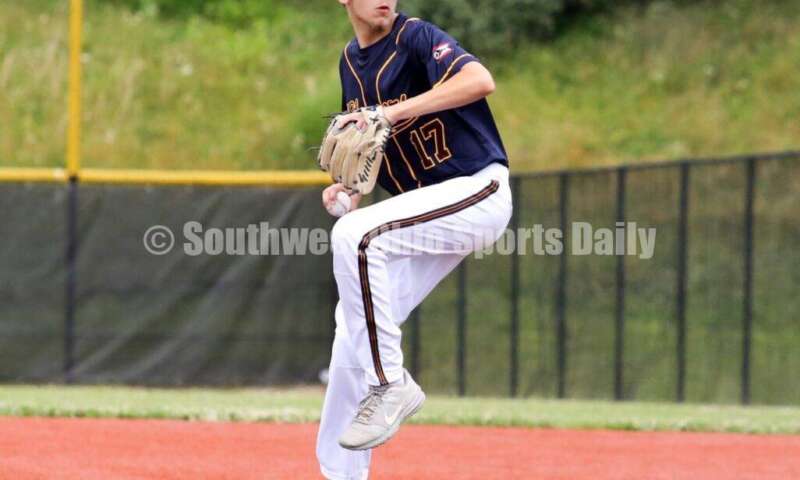 Edgewood High School's Eli Rooney winds up for a pitch for Sluggers Baseball Club on June 25, 2021, during Pastime Tournaments' Ohio Valley 17U/18U Wood Bat Classic at New Richmond. The Sluggers lost to the Cincinnati Impact 3-2. RICK CASSANO/STAFF