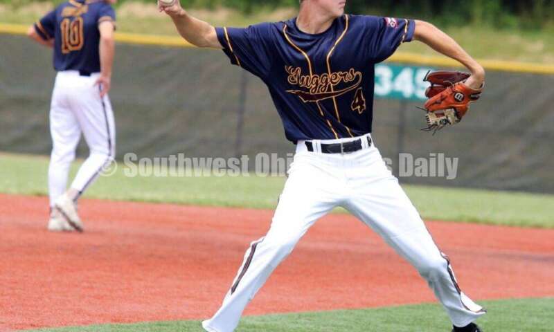 Badin High School's Ben Marischen makes a throw from third base for Sluggers Baseball Club on June 25, 2021, during Pastime Tournaments' Ohio Valley 17U/18U Wood Bat Classic at New Richmond. The Sluggers lost to the Cincinnati Impact 3-2. RICK CASSANO/STAFF