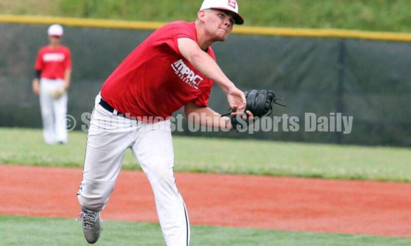 Lakota West High School's Colin Harrington throws a pitch for the Cincinnati Impact on June 25, 2021, during Pastime Tournaments' Ohio Valley 17U/18U Wood Bat Classic at New Richmond. The Impact beat Sluggers Baseball Club 3-2. RICK CASSANO/STAFF