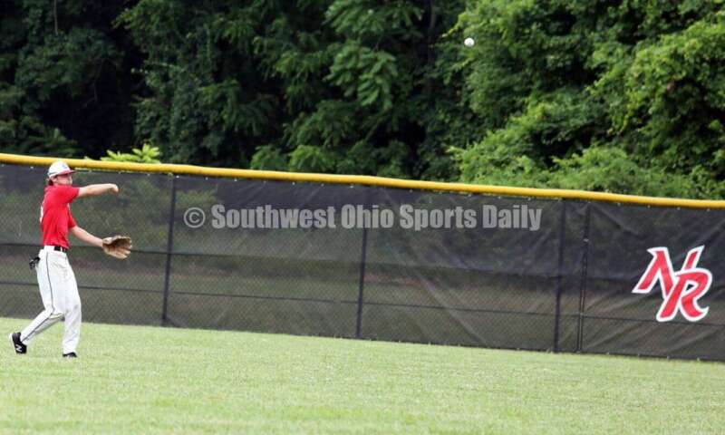 Lakota East High School's Kyle Stoughton makes a throw from left field for the Cincinnati Impact on June 25, 2021, during Pastime Tournaments' Ohio Valley 17U/18U Wood Bat Classic at New Richmond. The Impact beat Sluggers Baseball Club 3-2. RICK CASSANO/STAFF