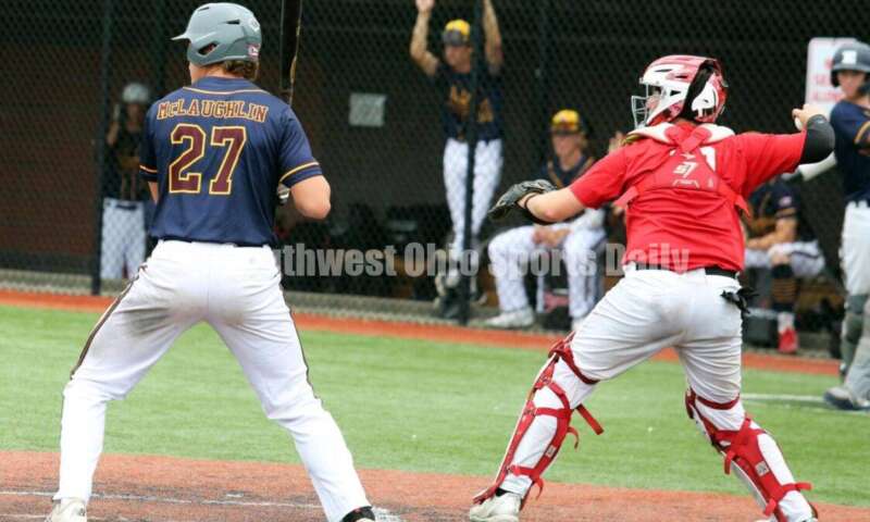Lakota West High School's Josh Tyler prepares to make a throw from behind the plate for the Cincinnati Impact on June 25, 2021, during Pastime Tournaments' Ohio Valley 17U/18U Wood Bat Classic at New Richmond. The Impact beat Sluggers Baseball Club 3-2. RICK CASSANO/STAFF