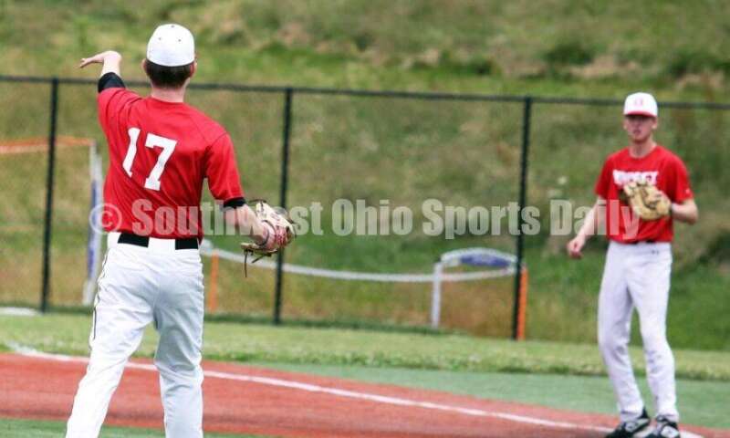 Lakota West High School's Connor Crowley (17) throws to West's Tim Moore for the Cincinnati Impact on June 25, 2021, during Pastime Tournaments' Ohio Valley 17U/18U Wood Bat Classic at New Richmond. The Impact beat Sluggers Baseball Club 3-2. RICK CASSANO/STAFF