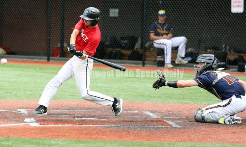 Lakota East High School's Kyle Stoughton takes a cut at the plate for the Cincinnati Impact on June 25, 2021, during Pastime Tournaments' Ohio Valley 17U/18U Wood Bat Classic at New Richmond. The Impact beat Sluggers Baseball Club 3-2. RICK CASSANO/STAFF
