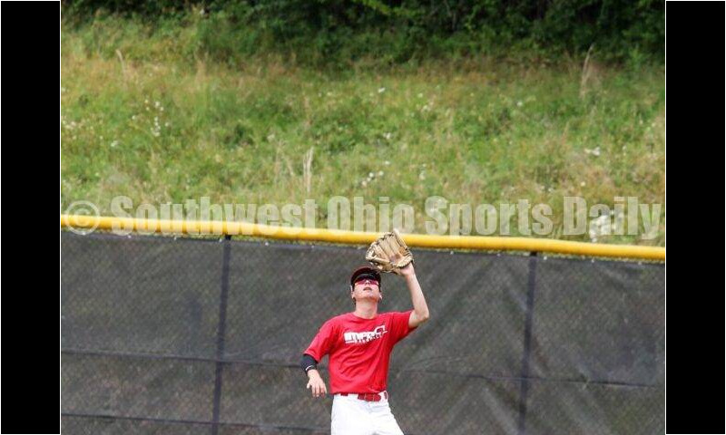 Lakota West High School's Ben Kiker hauls in a fly ball in right field for the Cincinnati Impact on June 25, 2021, during Pastime Tournaments' Ohio Valley 17U/18U Wood Bat Classic at New Richmond. The Impact beat Sluggers Baseball Club 3-2. RICK CASSANO/STAFF