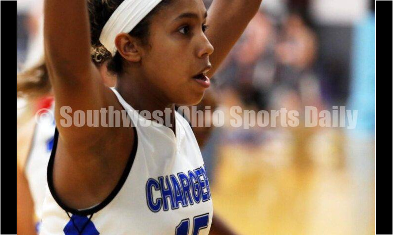 Edgewood High School's Lexi Livingston applies some defensive pressure July 10, 2021, during the Cincy Chargers' game against the Maryland Blazers in a matchup of 17-year-old girls basketball teams in the USJN's Midwest Summer Challenge at Sports Plus in Evendale. The Chargers won 58-31. RICK CASSANO/STAFF
