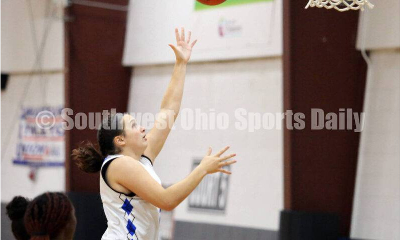 Lakota West High School's Emily Doerman goes to the basket July 10, 2021, during the Cincy Chargers' game against the Maryland Blazers in a matchup of 17-year-old girls basketball teams in the USJN's Midwest Summer Challenge at Sports Plus in Evendale. The Chargers won 58-31. RICK CASSANO/STAFF