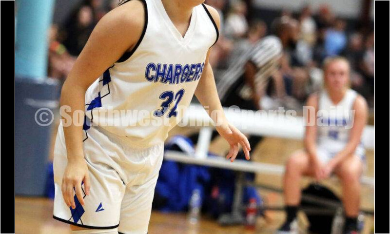 Lakota West High School's Emily Doerman works defensively July 10, 2021, during the Cincy Chargers' game against the Maryland Blazers in a matchup of 17-year-old girls basketball teams in the USJN's Midwest Summer Challenge at Sports Plus in Evendale. The Chargers won 58-31. RICK CASSANO/STAFF