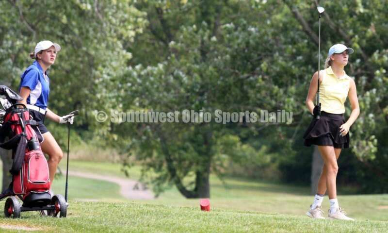 Fenwick High School's Jocelyn Wright follows her tee shot Aug. 6, 2021, during a Greater Catholic League Coed Division girls golf match against Dayton Carroll at Brown's Run Country Club. Fenwick won 172-188. RICK CASSANO/STAFF