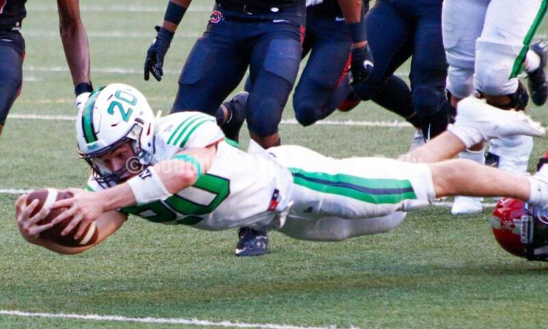 Badin High School's Jack Walsh scores a touchdown Aug. 20, 2021, during a nonleague football game at Mount Healthy. Badin won 27-7. CONTRIBUTED PHOTO BY JON SEPCHINSKI