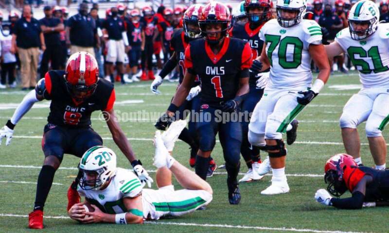 Badin High School's Jack Walsh scores a touchdown Aug. 20, 2021, during a nonleague football game at Mount Healthy. Badin won 27-7. CONTRIBUTED PHOTO BY JON SEPCHINSKI