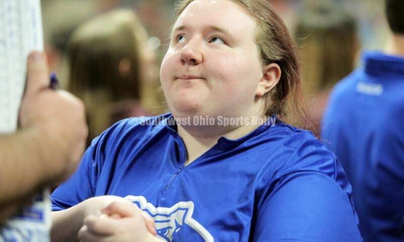 Hamilton High School's Madison Harnish talks with assistant coach Tim Arthur on March 12, 2022, during the Division I state girls bowling tournament at Wayne Webb's Columbus Bowl. RICK CASSANO/STAFF