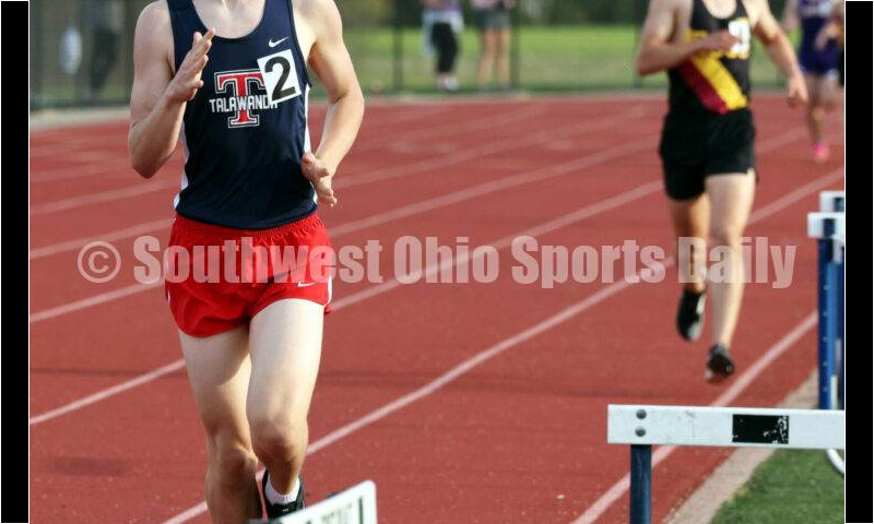 Talawanda High School's Jesse Troy runs in the boys 1,600-meter race April 16, 2024, during the Dale Plank Invitational track & field meet at Talawanda. RICK CASSANO/STAFF