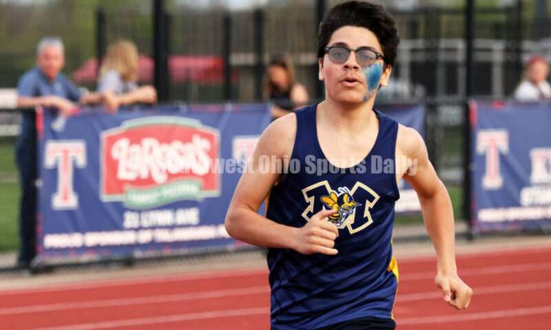Monroe High School's Jaden Dominguez runs in the boys 400 meters April 16, 2024, during the Dale Plank Invitational track & field meet at Talawanda. RICK CASSANO/STAFF