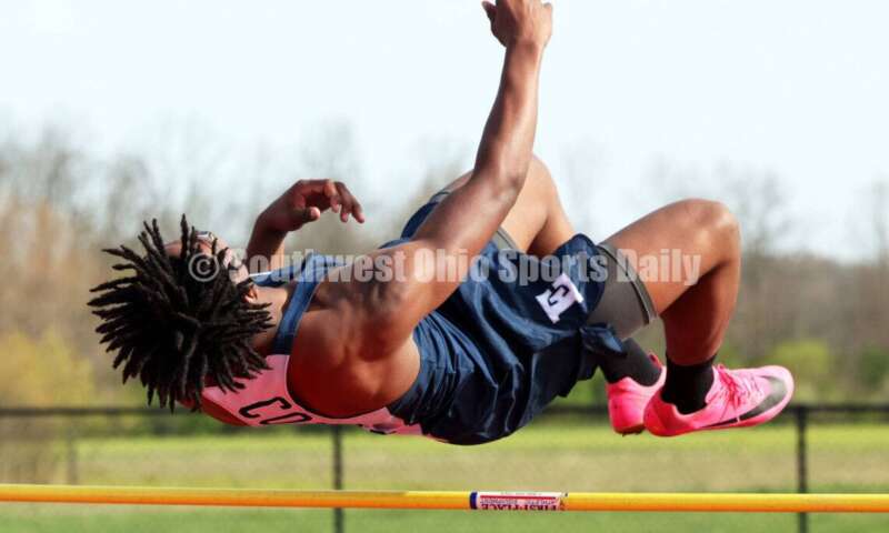Edgewood High School's Brent Billingsley works in the boys high jump April 16, 2024, during the Dale Plank Invitational track & field meet at Talawanda. RICK CASSANO/STAFF