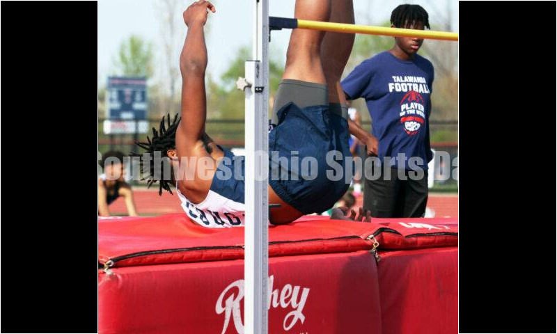 Edgewood High School's Brent Billingsley competes in the boys high jump April 16, 2024, during the Dale Plank Invitational track & field meet at Talawanda. RICK CASSANO/STAFF