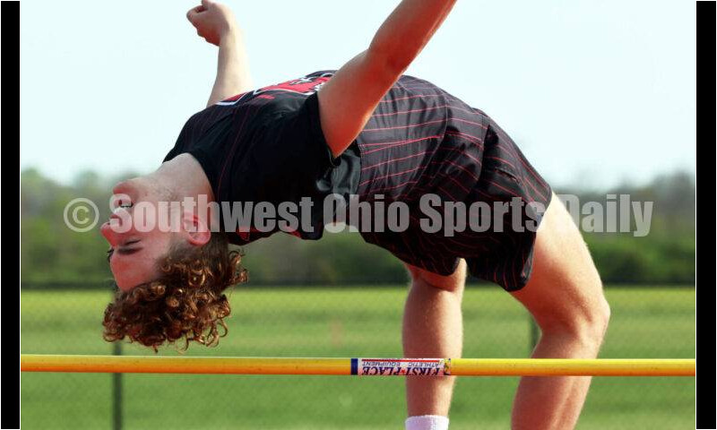 Madison High School's Jaxson Shelley competes in the boys high jump April 16, 2024, during the Dale Plank Invitational track & field meet at Talawanda. RICK CASSANO/STAFF
