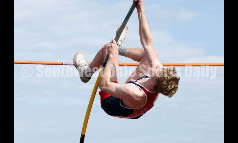 Talawanda High School's Russell Bell works in the boys pole vault April 16, 2024, during the Dale Plank Invitational track & field meet at Talawanda. RICK CASSANO/STAFF