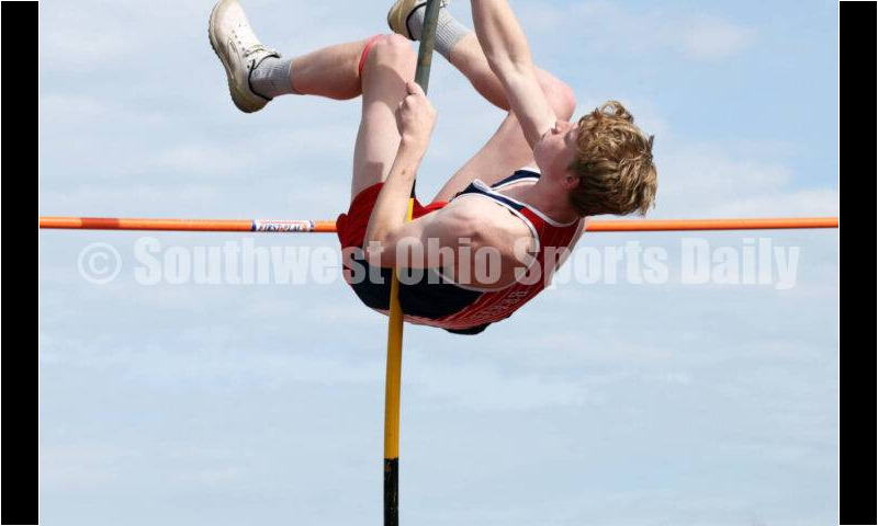 Talawanda High School's Russell Bell competes in the boys pole vault April 16, 2024, during the Dale Plank Invitational track & field meet at Talawanda. RICK CASSANO/STAFF