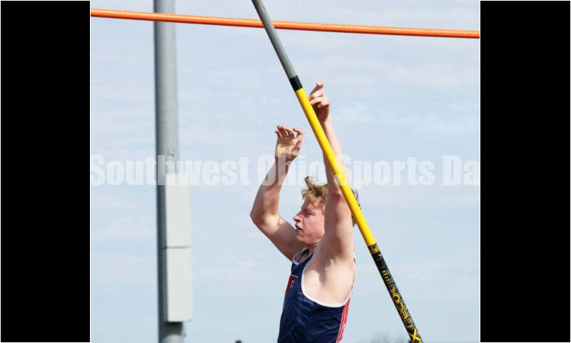 Talawanda High School's Russell Bell performs in the boys pole vault April 16, 2024, during the Dale Plank Invitational track & field meet at Talawanda. RICK CASSANO/STAFF