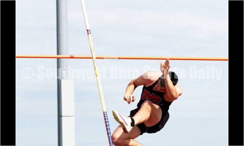 Madison High School's Alden Graham competes in the boys pole vault April 16, 2024, during the Dale Plank Invitational track & field meet at Talawanda. RICK CASSANO/STAFF