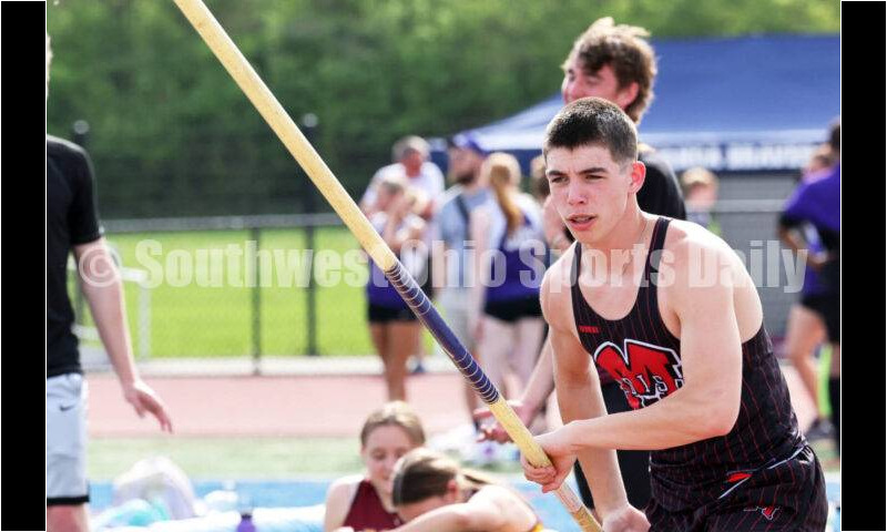Madison High School's Alden Graham prepares for an attempt in the boys pole vault April 16, 2024, during the Dale Plank Invitational track & field meet at Talawanda. RICK CASSANO/STAFF