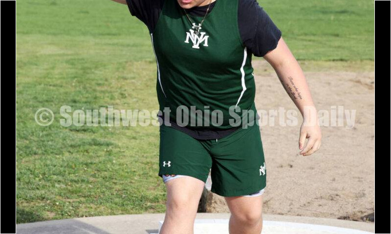 New Miami High School's Isaiah Johnson gets ready to make a throw in the boys shot put April 16, 2024, during the Dale Plank Invitational track & field meet at Talawanda. RICK CASSANO/STAFF