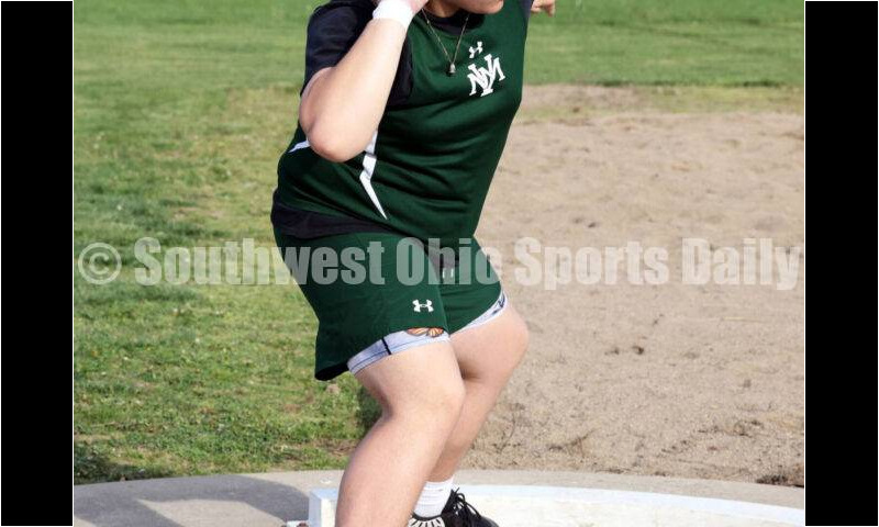 New Miami High School's Isaiah Johnson competes in the boys shot put April 16, 2024, during the Dale Plank Invitational track & field meet at Talawanda. RICK CASSANO/STAFF