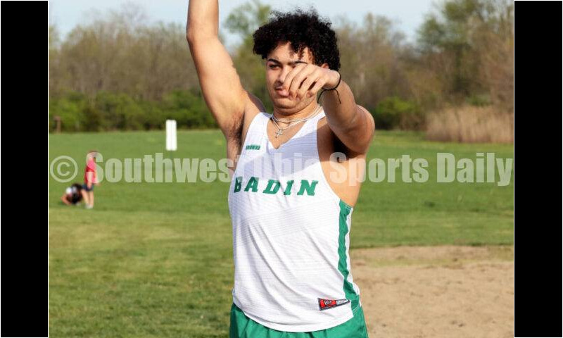 Badin High School's Payson Wilks prepares to compete in the boys shot put April 16, 2024, during the Dale Plank Invitational track & field meet at Talawanda. RICK CASSANO/STAFF