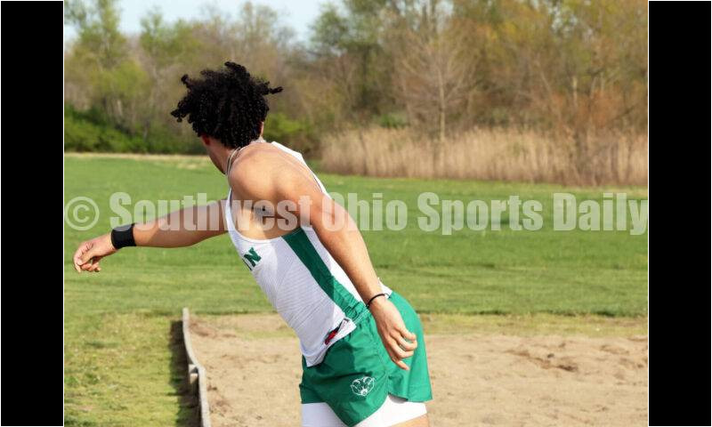 Badin High School's Payson Wilks watches his throw in the boys shot put April 16, 2024, during the Dale Plank Invitational track & field meet at Talawanda. RICK CASSANO/STAFF