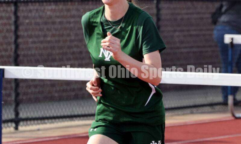 New Miami High School's Jaida Isaacs works in the girls 100-meter hurdles April 16, 2024, during the Dale Plank Invitational track & field meet at Talawanda. RICK CASSANO/STAFF