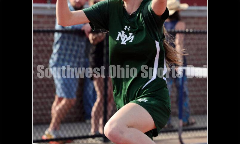 New Miami High School's Jaida Isaacs competes in the girls 100-meter hurdles April 16, 2024, during the Dale Plank Invitational track & field meet at Talawanda. RICK CASSANO/STAFF