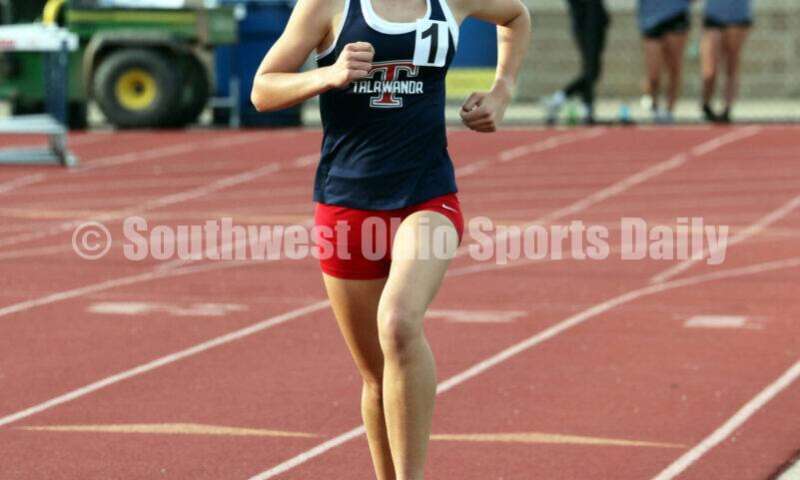 Talawanda High School's Lucia Rodbro competes in the girls 1,600-meter race April 16, 2024, during the Dale Plank Invitational track & field meet at Talawanda. RICK CASSANO/STAFF