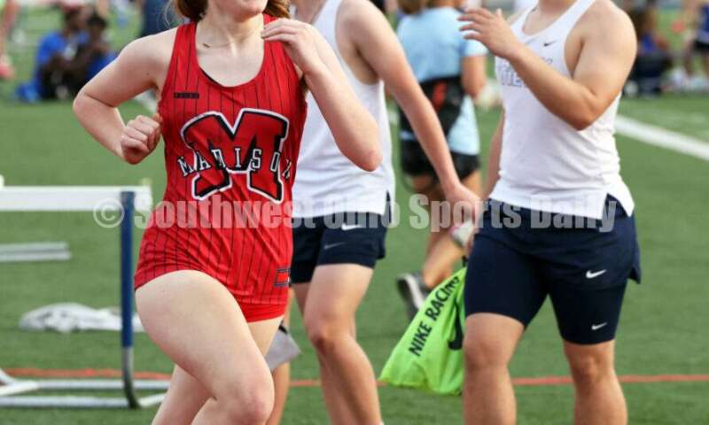 Madison High School's Ivey Heineman is among the competitors in the girls 400-meter race April 16, 2024, during the Dale Plank Invitational track & field meet at Talawanda. RICK CASSANO/STAFF