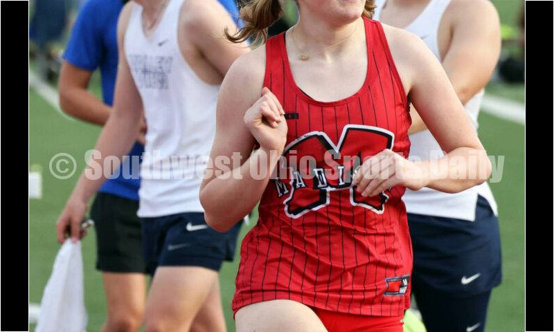 Madison High School's Ivey Heineman runs in the girls 400-meter race April 16, 2024, during the Dale Plank Invitational track & field meet at Talawanda. RICK CASSANO/STAFF