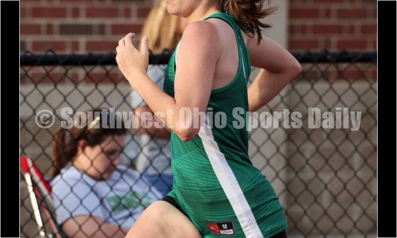 Badin High School's Katie Singleton moves forward in the girls 400-meter race April 16, 2024, during the Dale Plank Invitational track & field meet at Talawanda. RICK CASSANO/STAFF