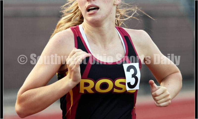 Ross High School's Sarah Johnston competes in the girls 800-meter race April 16, 2024, during the Dale Plank Invitational track & field meet at Talawanda. RICK CASSANO/STAFF
