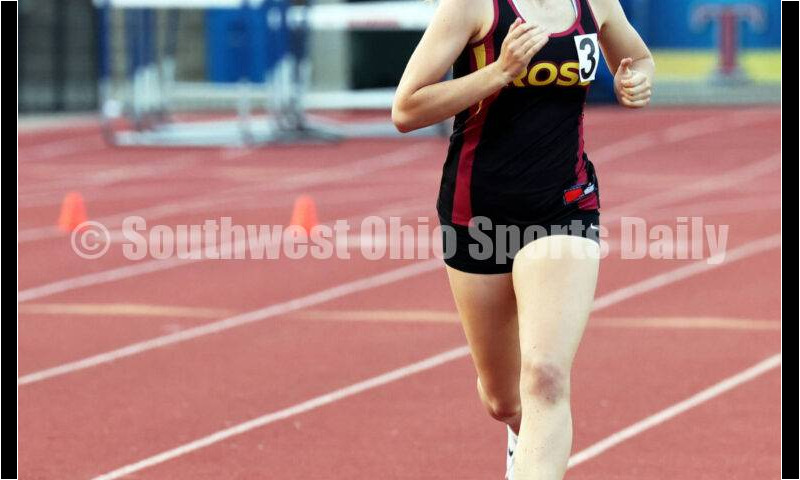Ross High School's Sarah Johnston runs in the girls 800-meter race April 16, 2024, during the Dale Plank Invitational track & field meet at Talawanda. RICK CASSANO/STAFF