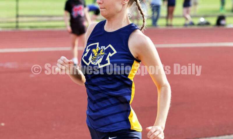 Monroe High School's Kendall Bowen runs toward the pit in the girls long jump April 16, 2024, during the Dale Plank Invitational track & field meet at Talawanda. RICK CASSANO/STAFF