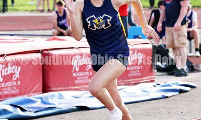 Monroe High School's Emma Faccinto takes off in the girls long jump April 16, 2024, during the Dale Plank Invitational track & field meet at Talawanda. RICK CASSANO/STAFF