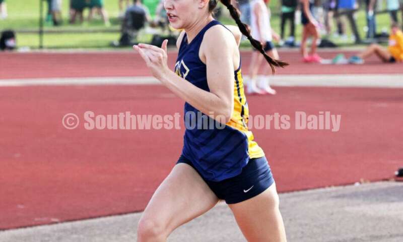 Monroe High School's Emma Faccinto runs in the girls long jump April 16, 2024, during the Dale Plank Invitational track & field meet at Talawanda. RICK CASSANO/STAFF