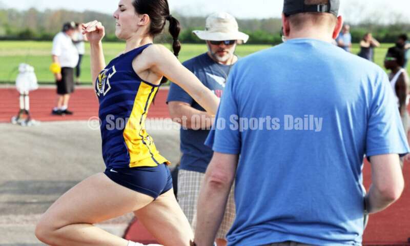 Monroe High School's Emma Faccinto competes in the girls long jump April 16, 2024, during the Dale Plank Invitational track & field meet at Talawanda. RICK CASSANO/STAFF