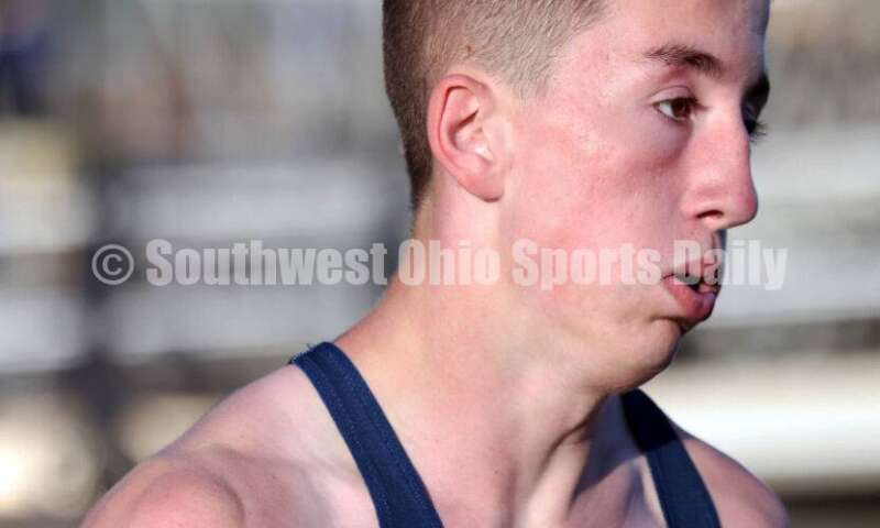 Edgewood High School's Brayden Sturgill runs in the boys 400-meter preliminary race May 15 2024, during the Division I district track & field meet at Bellbrook. RICK CASSANO/STAFF