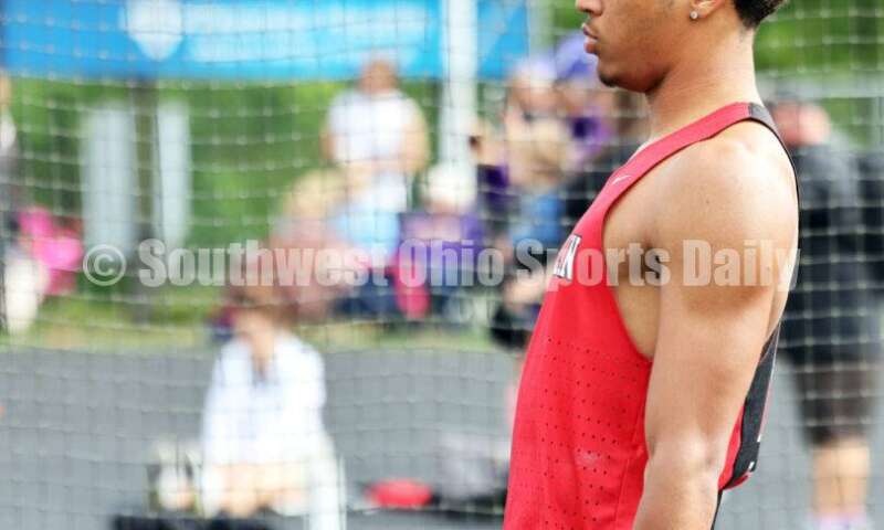 Franklin High School's Josh Carter prepares for an attempt in the boys long jump May 15 2024, during the Division I district track & field meet at Bellbrook. RICK CASSANO/STAFF